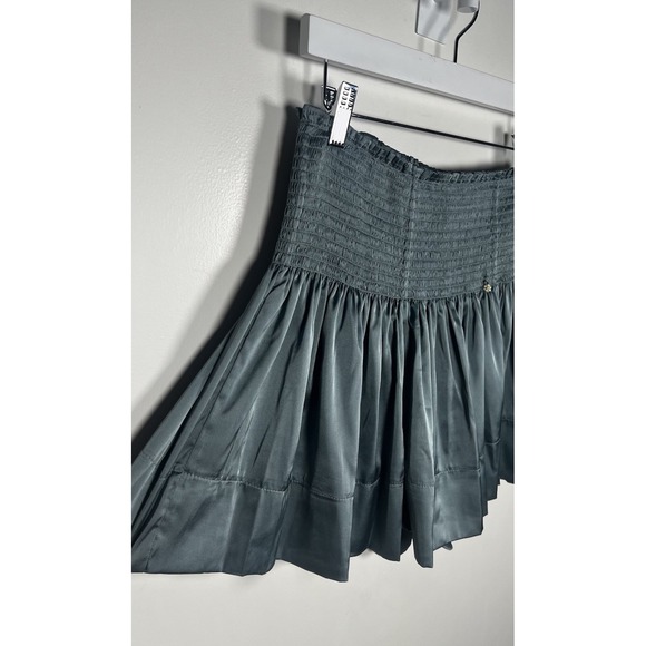 Natural Life Teal Green Smocked Satin Daisy Stretchy Silky Medium Skort Short - Picture 5 of 9